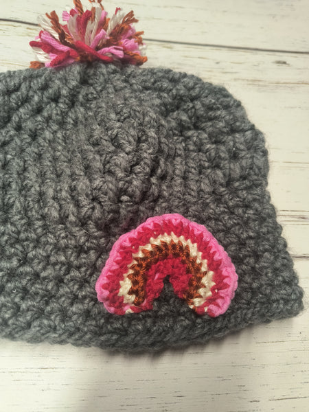 Grey/Pink Rainbow Hat- 2-5 Years